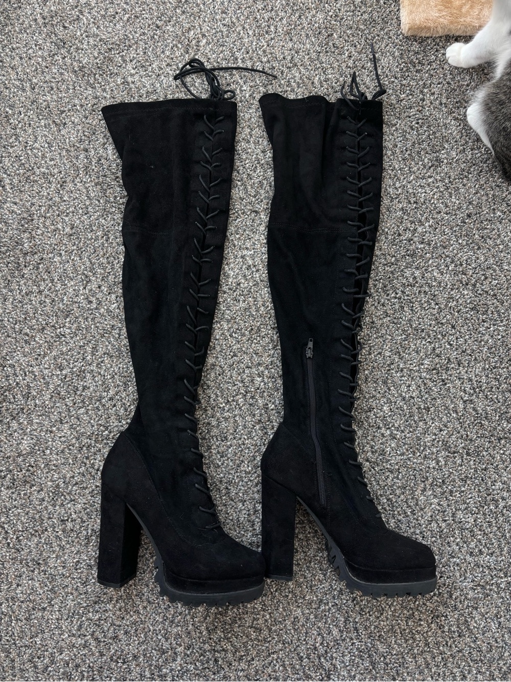 Wild Diva Black Over-the-Knee Lace-Up Platform Boots